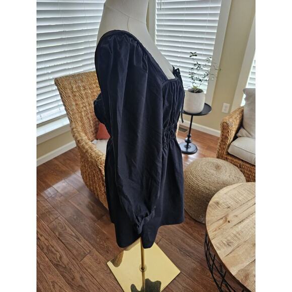 J. Crew Cinch Waist Cotton Poplin Dress Women's Size 14 Black Whimsy Festival - Picture 4 of 9